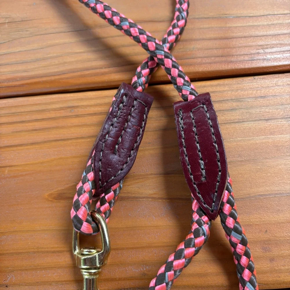 Dog Leash Braided Nylon with Leather Pink, Gray and Red